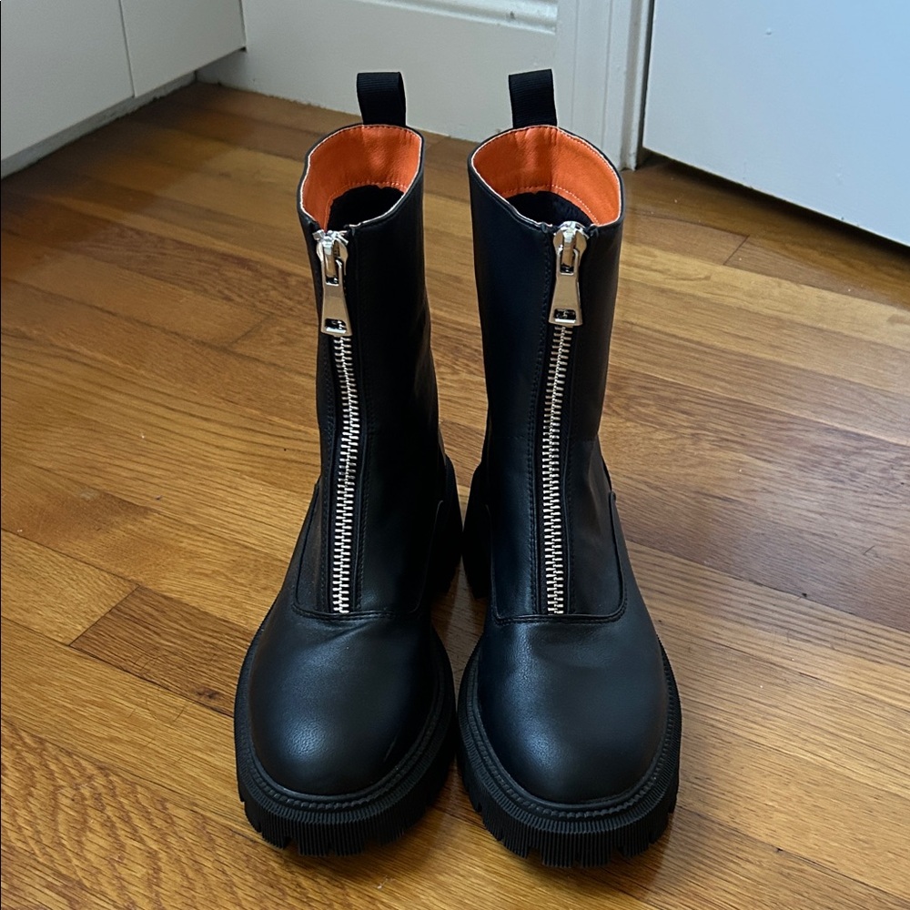 French Connection Black and Orange Combat Boots